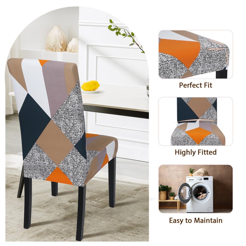 SearchI 6 Pack Super Fit Stretch Removable Washable Short Dining Chair Covers Slipcover Protector, Spandex Fabric Chair Cover for Dining Room, Hotel, Ceremony (Geometric1, 6 per Set) - Image 5